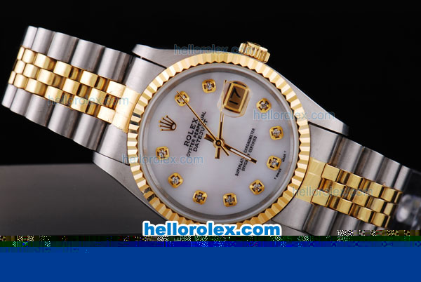 Rolex Datejust Oyster Perpetual Automatic with White Dial,Diamond Marking and Gold Bezel